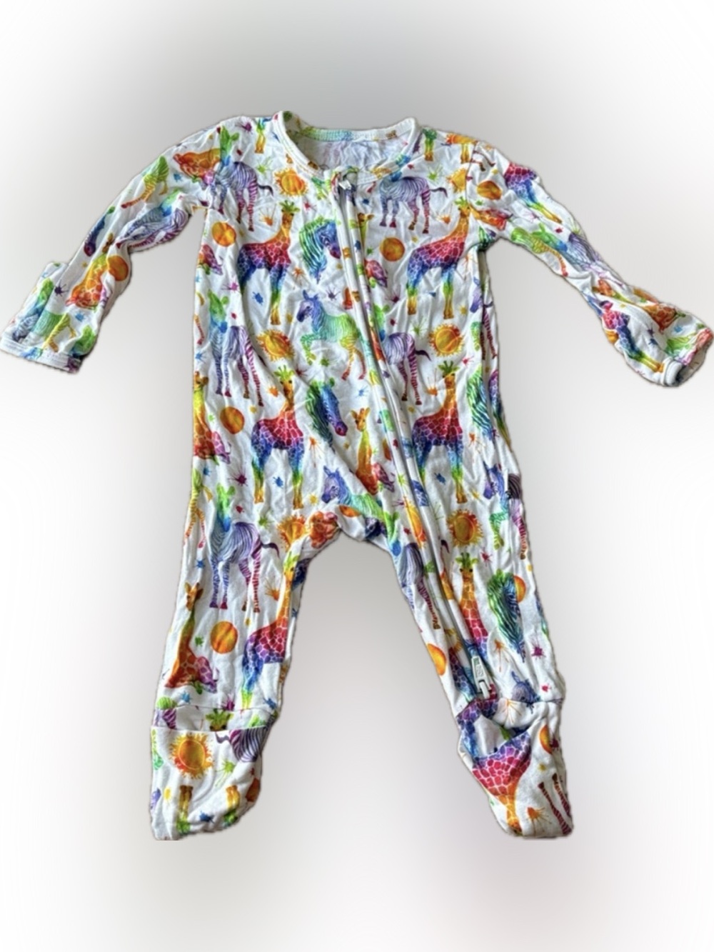 Rainbow Giraffe Footed One-Piece Pajamas - White Multicolor